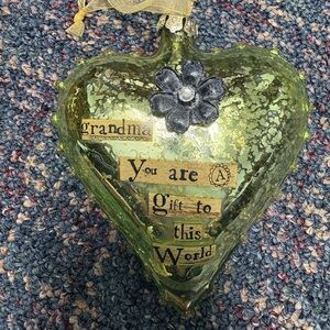 Like new Kelly Rae Robert’s Green Heart-Shaped Ornament with Flower Accent